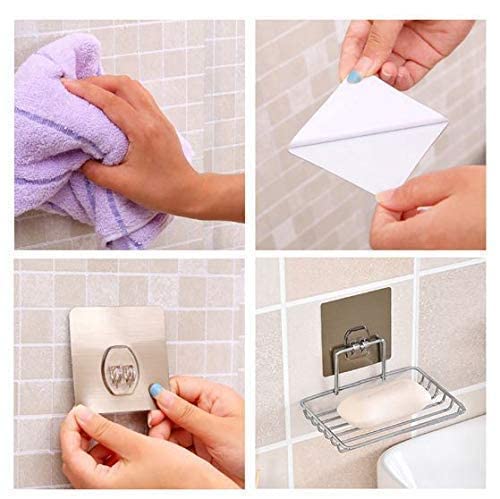 Image of Wall Mounted Double Layer soap Dish Holder Stainless Steel Wall Hanging Soap Storage Rack for Kitchen Bathroom-with Self Adhesive Magic Sticker (1, Double Layer soap Dish Holder)