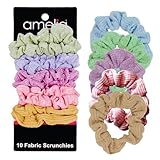 Amelia Beauty, Medium Pastel Mix Ribbed Jersey Scrunchies, 2.5in Diameter, Gentle on Hair, Strong Hold, No Snag, No Dents or Creases. 10 Pack