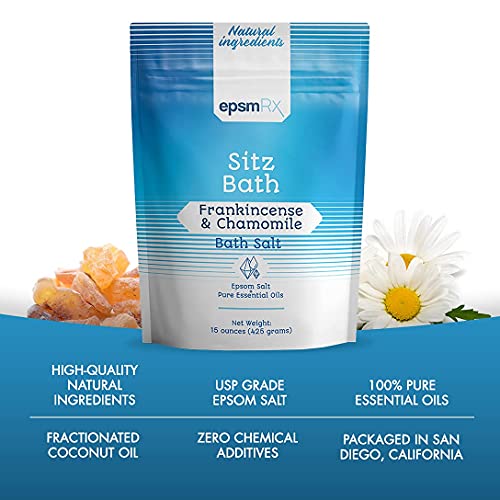 Epsmrx Sitz Bath Salt 15 Oz Epsom Salt Bath Soak Pouch, Frankincense Essential Oil, Chamomile Essential Oil #TOP1