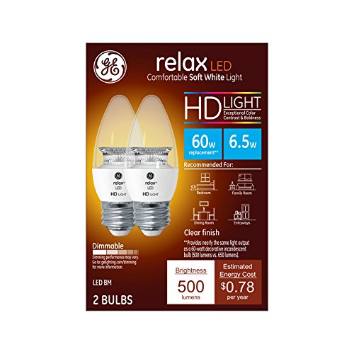 GE Lighting 92301 LED Relax HD 6.5 (60-watt Replacement), 500-Lumen Blunt Tip Light Bulb with Medium Base, Soft White, 2-Pack, Standard, 2 Count #1