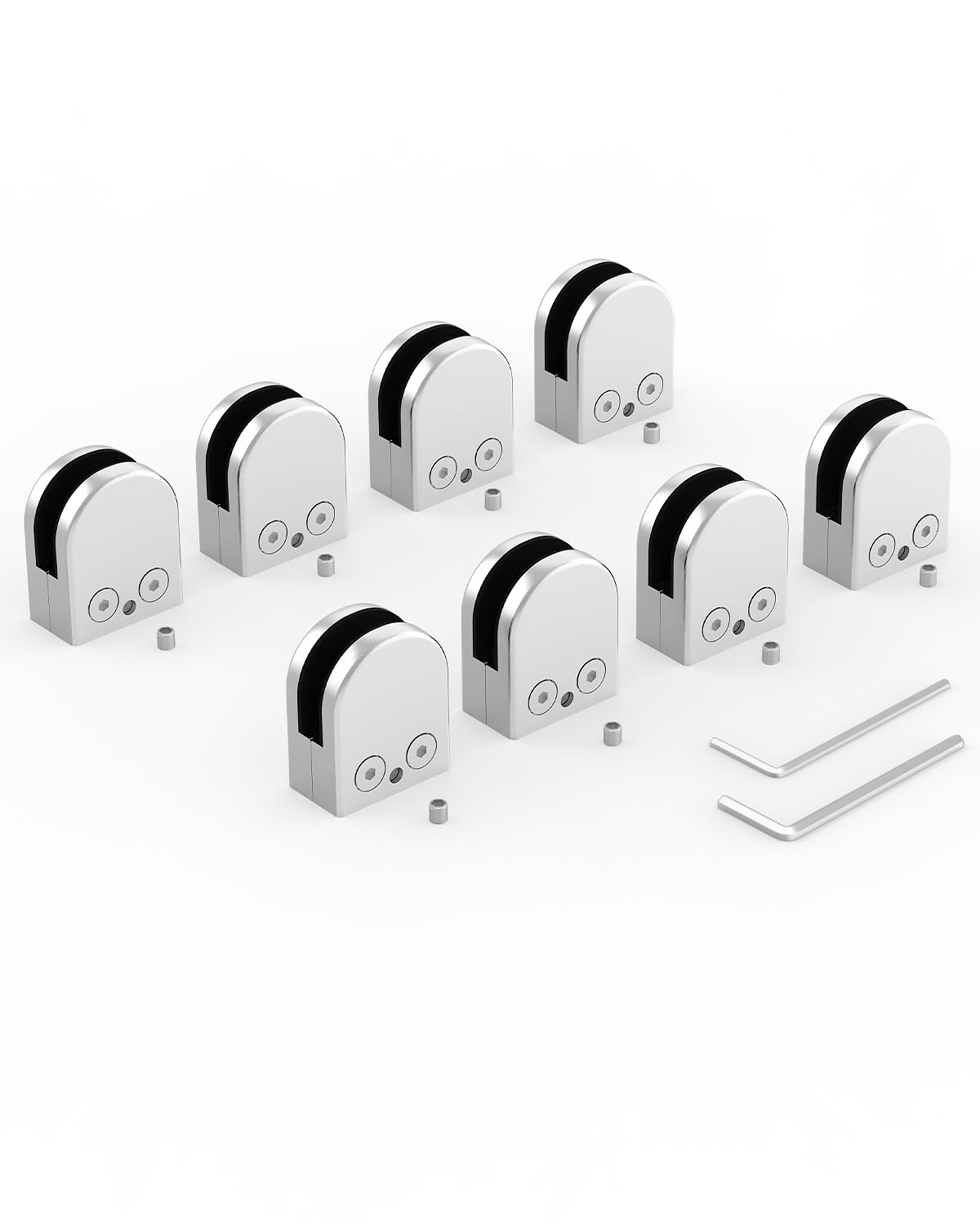 ROFMAPLE Glass Clamps, 8 PCS 8-10mm Adjustable Stainless Steel​ 304 Glass Bracket Flat Back with Micro-Adjust Screws, Hexagonal Wrench for Balustrade Stair Handrail Silver