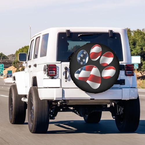 Image of Paws Us American Flag Spare Tire Cover Dust-Proof Wheel Tire Cover Fit Trailer, RV, SUV and Many Vehicle 15 Inch