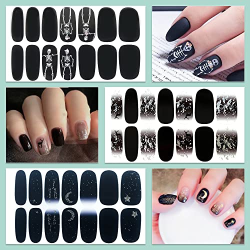 Wokoto 12 Sheets 168 Pieces Black Nail Polish Stickers Full Nail Wraps For Women Nails Black Gradient Marble Design Gel Nail Strips Stick On Nail Polish Strips Full Nail Stickers Gel Nail Wraps #TOP6