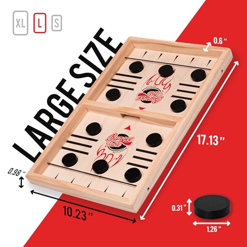 Bungee Table - Large Fast Sling Puck Game - Test Your Speed and Accuracy with This Fast Action Super Winner Wooden Air Hockey Board Game - Guaranteed Fun for Family Game Night or Party with Friends by PuxZoop - Image 4