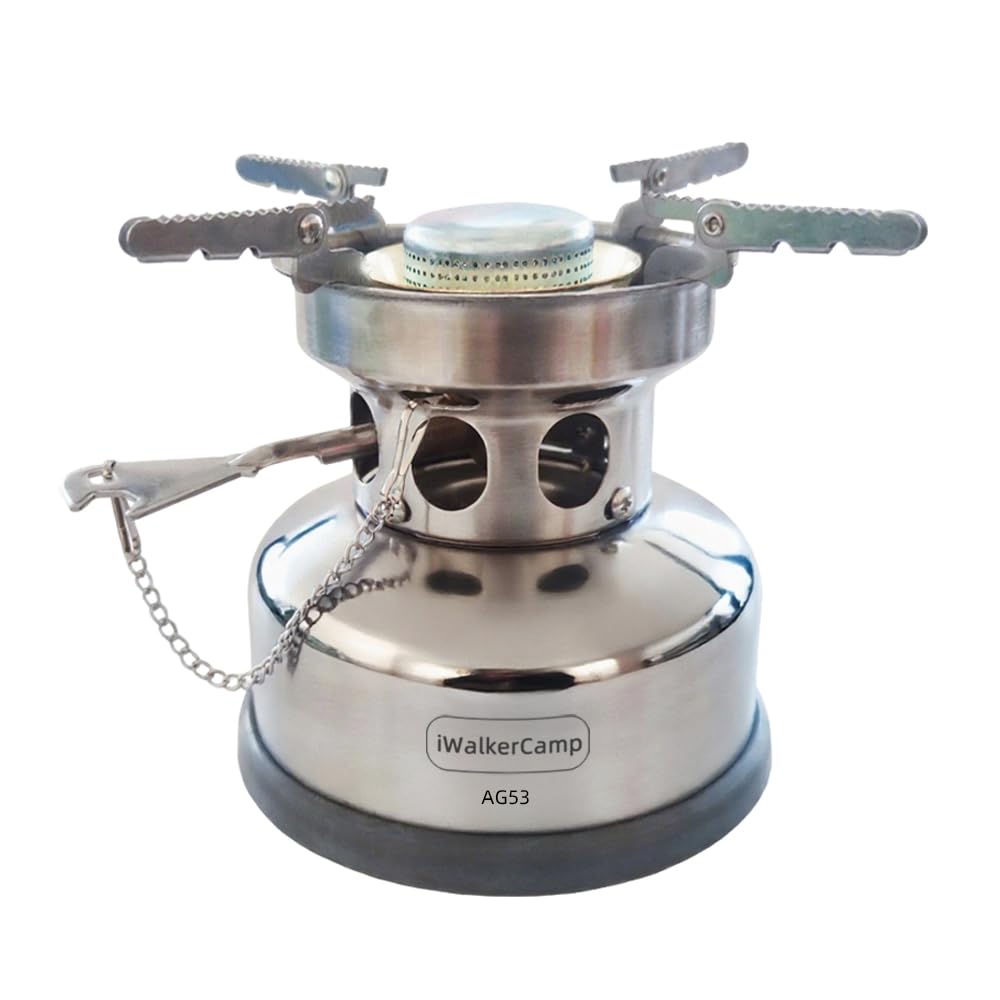 AG53 - Estufa de gasolina para exteriores, estufa de aceite de camping, mini estufa portátil integrada, adecuada para senderismo, viajes en motocicleta, mochileros, acero inoxidable de