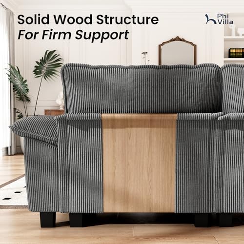 Image of PHI VILLA Cloud Modular Couch Sets, 123.6 inch Oversized Sectional Sofa with U-Shaped Chaise, 5-Seater Couches with 2 Movable Ottomans for Living Room, Corduroy Grey