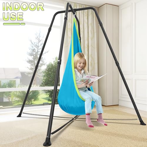 Swing Stand Frame with Sensory Swing Pod Chair, X-Shaped Swing Set, Metal Hammock Chair Stand for Adults Indoor and Outdoor 330LBS (Auqa) by SkylarkJoy - Image 5