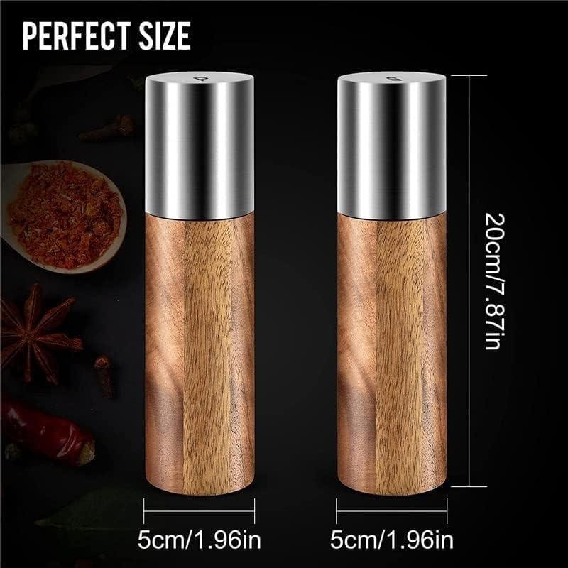 Wood Pepper Grinder with Holder Salt and Pepper Grinder Set Wooden Kitchen Spice Mill Adjustable Coarseness Pepper Mill