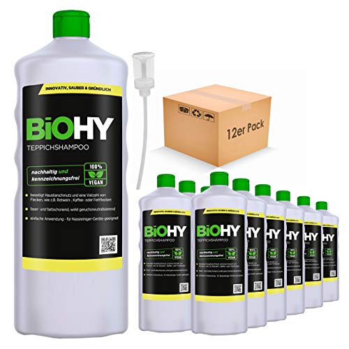 Teppichshampoo (12x1l Flasche) + Dosierer | Teppichreiniger ideal zur Entfernung von hartnäckigen Flecken | SPEZIELL FÜR WASCHSAUGER ENTWICKELT