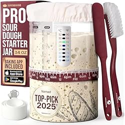 Superbaking Sourdough Starter Jar, Beginner Sourdough Starter Kit, 34oz Wide Mouth Sour Dough Glass Jar with Guides & Recipes, Sourdough Bread Baking Supplies, Sourdough Container Crock