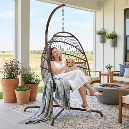 RADIATA Wicker Egg Swing Chair with Stand for Outside, Outdoor Co...