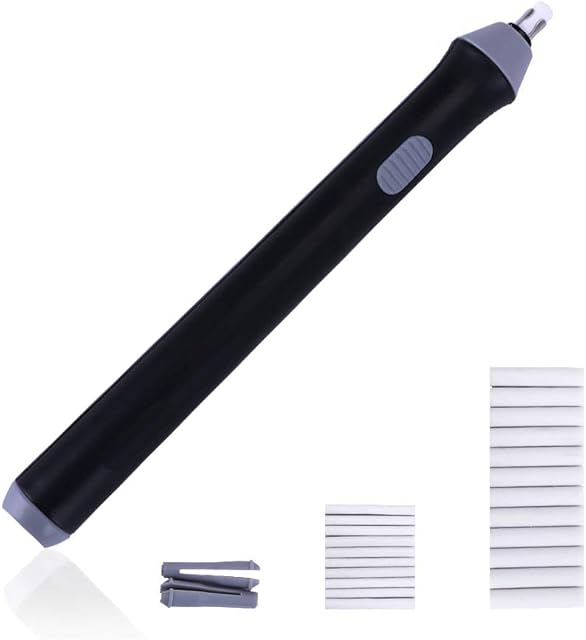 sinzau Electric Eraser Kit with 23 Eraser Refills, Battery Operated Auto Pencil Erasers for Artist Drawing, Sketching, Drafting  Black