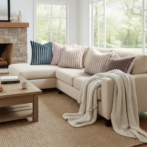 Image of decorUhome Fall Cozy Faux Fur Throw Pillow Covers 20x20 Set of 2 Decorative Soft Plush Striped Modern Farmhouse Boho Couch Pillow Cases with Velvet Back for Sofa Bed Living Room, Light Coffee