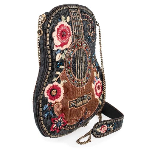 Mary Frances Classical Vibe Beaded Crossbody Handbag Floral Guitar-Shaped Evening Clutch Purse Statement Bag with Removable Strap, Brown3