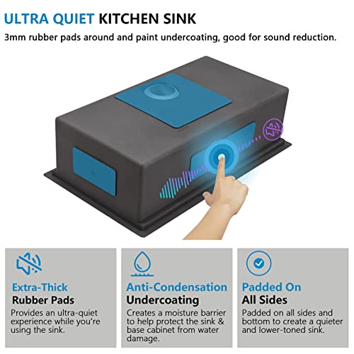 Image of 32 inchx19 inch Undermount Kitchen Sink Workstation - 16 Gauge 304 Stainless Steel Ledge Workstation Under Counter Round Corners Single Bowl Basin