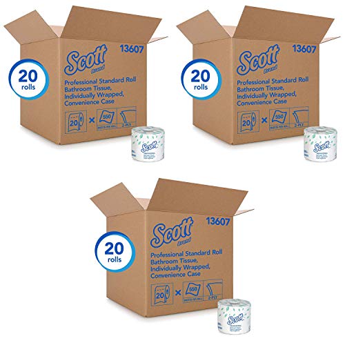 Scott Essential Professional Bulk Toilet Paper for Business (13607), Individually Wrapped Standard Rolls, 2-PLY, White, 20 Rolls/Convenience Case, 550 Sheets/Roll Pack of 3
