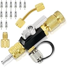 Upgrade Valve Core Removal Tool& 1/4" SAE Extension Connector Fitting& 12Pcs Valve Cores, for A2L refrigerant, One tool in two sizes1/4"& 5/16", 20 Microns Vacuum, Fast Recovery& Evacuation