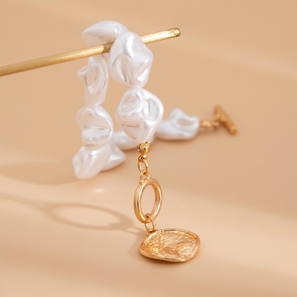 Statement Chunky Gold Baroque Pearl Coin Pendant Bracelet for Women, Vintage OT Buckle Clasp Irregular Pearls Bracelets Charming Prom Party Jewelry Gifts - Image 5