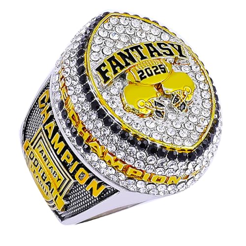 Image of 2025 Fantasy Football Championship Ring | Heavy FFL Champion Trophy Ring | Gold Silver Tone Plated Award Trophy for Fantasy Football League Winner