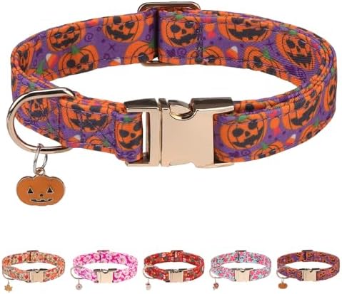 Halloween Dog Collar, Cute Dog Collars with Metal Buckle for Boys Girls Small Medium Large Dogs, Adjustable Durable Comfortable Pet Collars for Male Female Puppies, Ideal Festival Gift, Purple M
