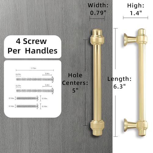 Amasideca 10 Pack Brushed Gold Cabinet Pulls 5 Inch Hole Centers Kitchen Cabinet Handles Zinc Alloy Gold Drawer Pulls Solid Cabinet Hardware by Amasideca - Image 2