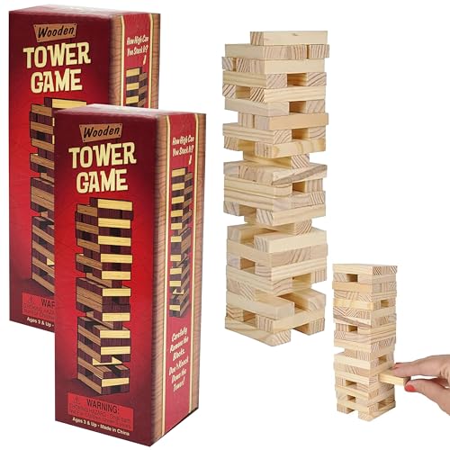 The Dreidel Company Wooden Blocks Stacking Tumbling Tower Game, Pull, and Tumble Blocks, Sensory Learning, Game Night, 6" Inches (8-Pack)