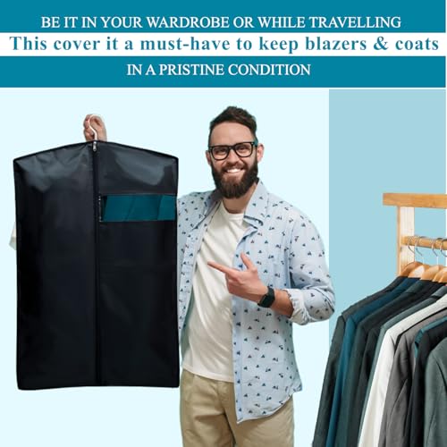Image of Men's Coat & Blazer Cover with Fold-Over Design, Non-Woven Garment Bag for Suits, Jackets & Formal Wear, 36 Inch, Black, Pack of 2