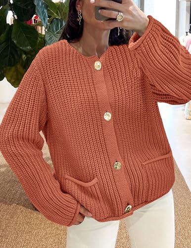 Image of PRETTYGARDEN Cardigan Sweaters for Women 2026 Trendy Oversized Knit Chunky Button Cardigans Fall Winter Outfits with Pockets