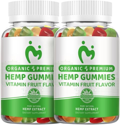 2 Packs Organic Hemp Gummies Extra Strengthen High Potency Pure Hemp Supplements Edible Extract Hemp Oil Lower Sugar Gummy, Organic Bear Candy-Made in USA