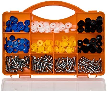Brackit 180 Piece Number Plate Screws and Caps Fixing Set with Screws  Includes Black, White and Yellow - For Car Reg Plates and Signage Fittings
