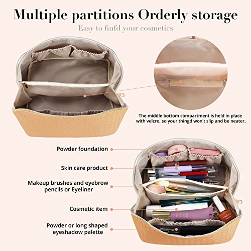 Caiying Large Capacity Travel Cosmetic Bag - Makeup Bag, Pu Leather Waterproof Cosmetic Bag, Women Portable Travel Makeup Bag With Handle And Divider Flat Lay Makeup Organizer Bag #TOP1