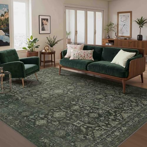 Rugxara Area Rugs 5x7 Washable Rug for Living Room Bedroom, Vintage Green