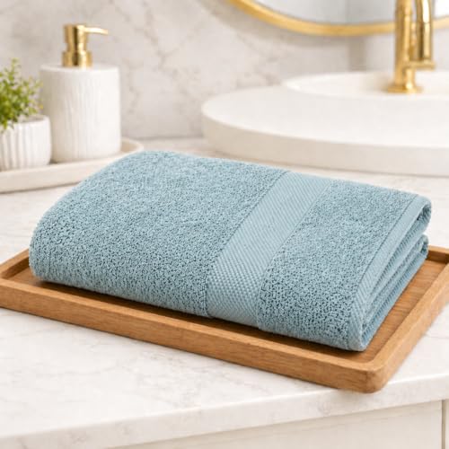 AKIKO HOME Antibacterial Towels for Bath Large Size, Clinically Tested for 99% Germ Reduction, Helps Reduce Acne, Cotton Bath Towel Large Size for Men & Women Sensitive Skin, Aqua