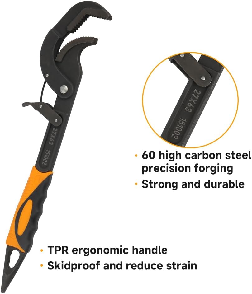 Hoteche 14-Inch Adjustable Quick Pipe Wrench Multi-fucntion Self-adjusting Plumbing Spanner 1.1"-2.5"/27mm-63mm