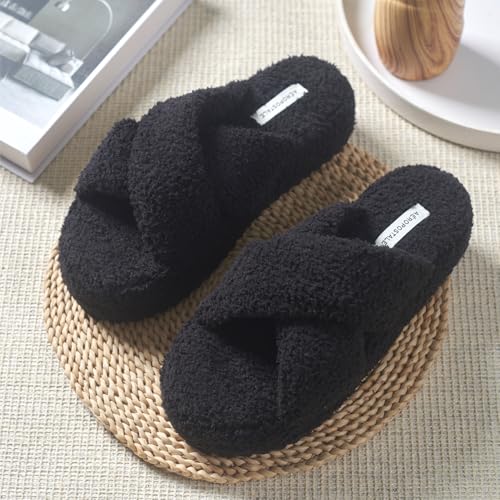 AEROPOSTALE Fuzzy Open Toe Slippers Shoes for Women – Soft Faux Sherpa Fur House Slippers with Memory Foam X Band, Indoor & Outdoor Non-Slip Sole, Fluffy Criss-Cross Design for Bedroom, Spa, and Lounge 6