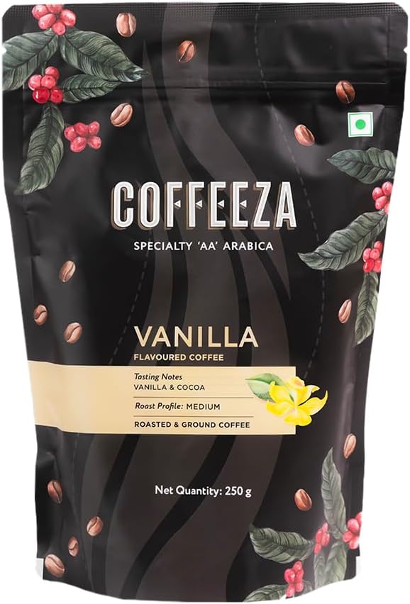 Ground Coffee - Fine Grind - Vanilla Flavored - 250g - Medium Roast 100% Arabica Ground Coffee Powder