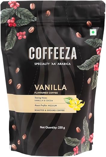 COFFEEZA Ground Coffee - Medium Grind - Vanilla Flavored - 250g - Medium Roast 100% Arabica Ground Coffee Powder
