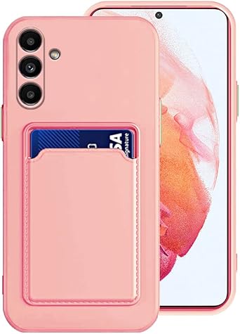 Compatible with Samsung A15 Case Silicone with Card Holder Black, for Galaxy A15 5g Phone Case Silicone Liquid Shockproof Protective Slim Cover Pink