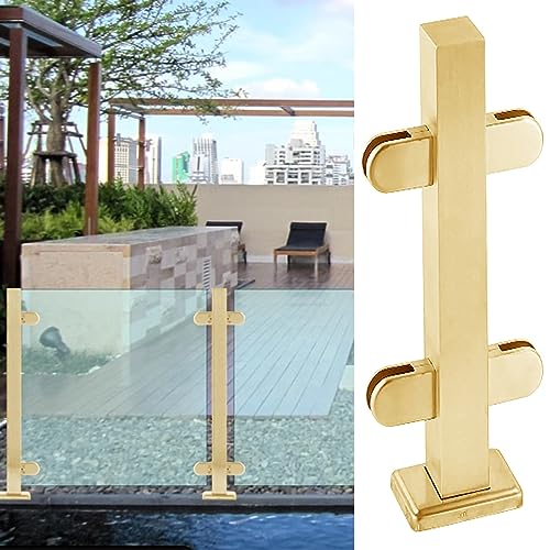 ガラスガードレール, バルコニー階段用手すりポストガラスクリップ、ヴィラポーチ用ステンレススチールガラスフェンスポール、完全なキット付き(Gold mid Post,115cm(45 1/4"))