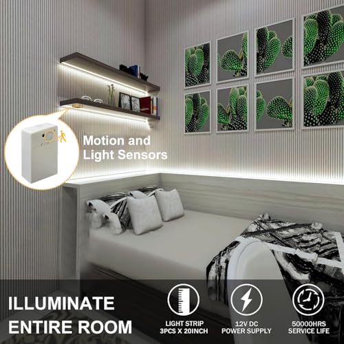 Image of EJ's SUPER CAR COB LED Strip Lights, 4.92FT 3Pack 6000K Cool White Battery Powered LED Strip Lights Timer Dimmable Flexible Cuttable Tape Lights for Cabinet Shelves Bedroom