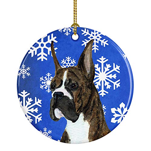 Caroline's Treasures Boxer Winter Snowflakes Holiday Ceramic Ornament Christmas Tree Hanging Decorations for Home Christmas Holiday, Party, Gift, 3 in, Multicolor
