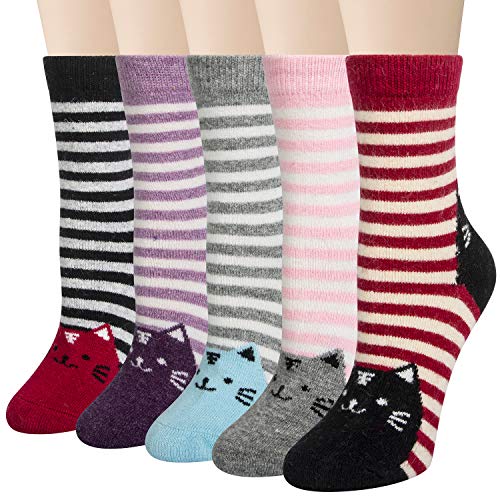 5-6 Pairs Womens Wool Socks Vintage Soft Cabin Warm Socks Thick Knit Cozy Winter Socks for Women Gifts(Mixed Color 70(5 Pack)