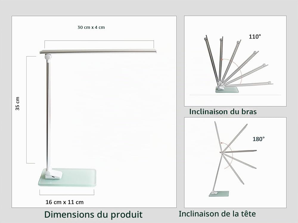 Unilux 400124478 Lampe de Bureau, 5.5 W, Blanc/Gris Métal, 35 x 30 x 11cm