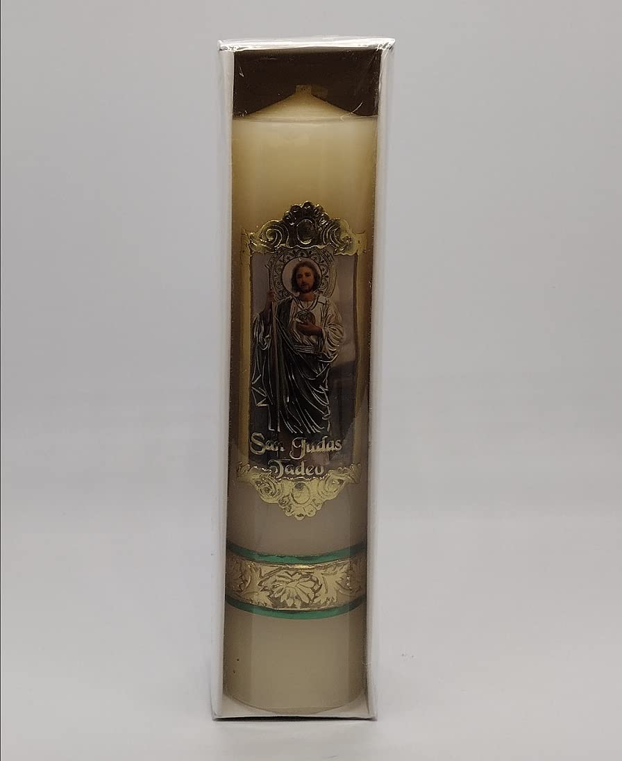 Cirio Pascual o Vela decorada con imagen de San Judas Tadeo de 2 X 7 ½ in.