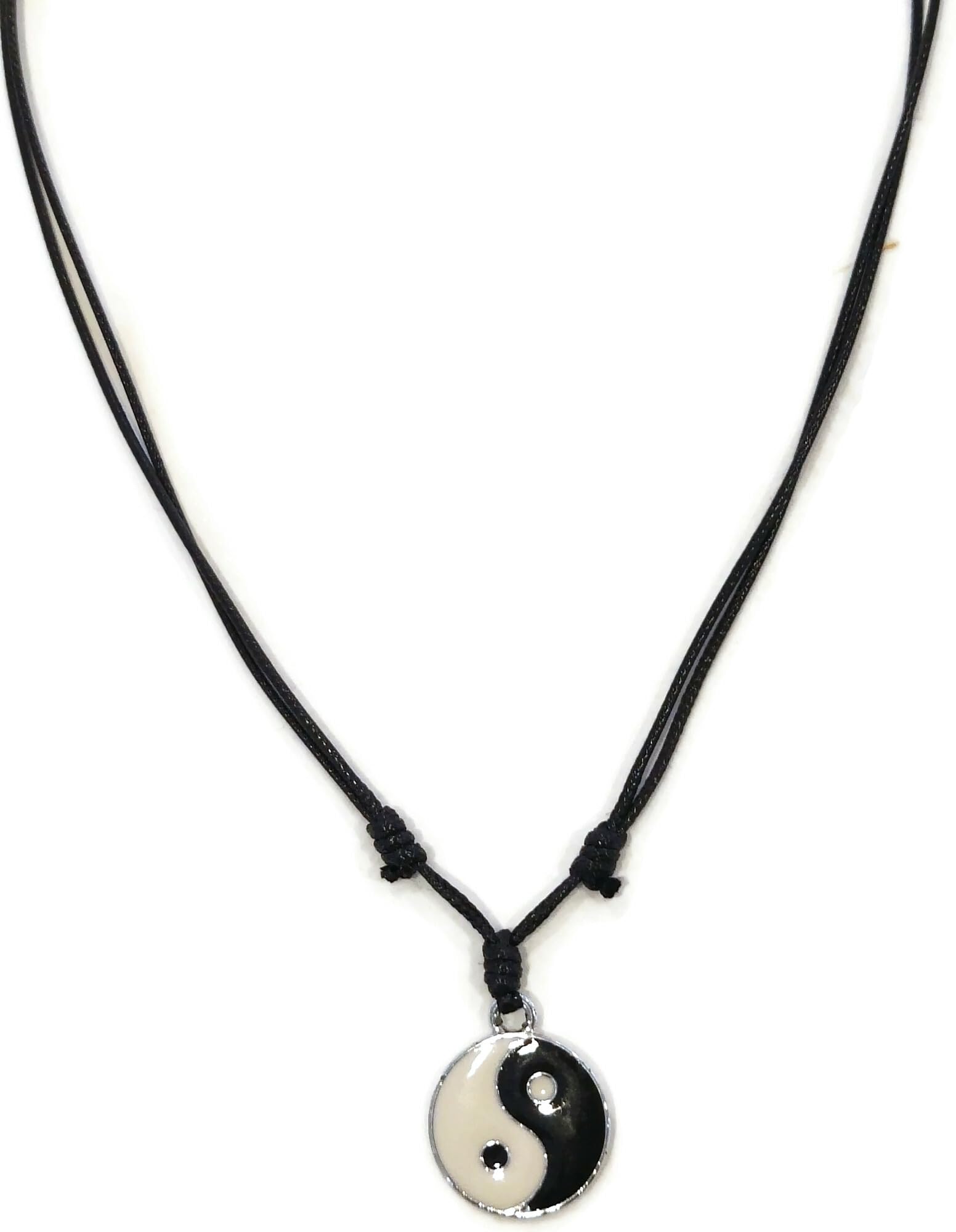 Yin-Yang Pendant with Black Adjustable Cord Necklace for Boho Unisex Jewelry, DCN-022