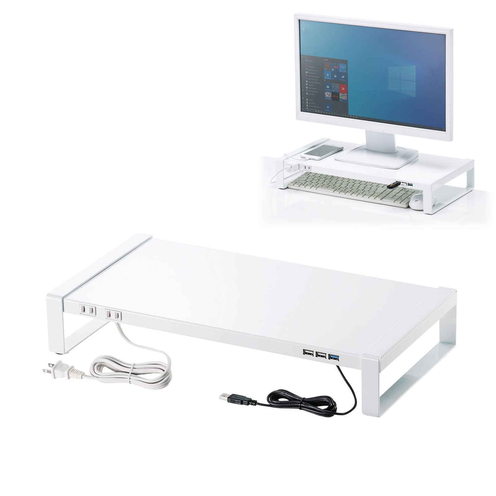 Amazon | サンワサプライ アウトレット モニター台 机上台 電源タップ 
