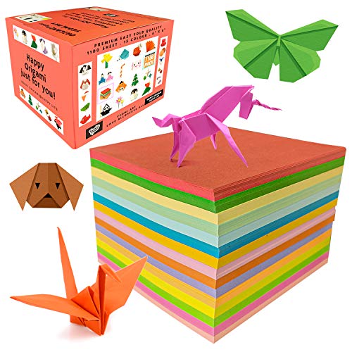 Origami Paper Double Sided Construction Paper 1100 Sheets by Yeomi–Colored Craft Paper for Kids in Vivid Colors – Origami Kit for Gift, Arts and Crafts, 6 Inch Each with 15 Color Varieties