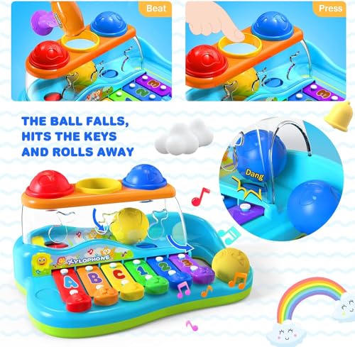 Yerloa Baby Xylophone Toys for 1 Year Old Girls Boys Gifts,Balls Pound & Hammering Musical Toy for 1 Year Old,Piano Toys Educational Presents Gifts for 6-12 12 18 Month Girls Boys - Image 4