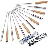 12 Pcs Fondue Fork, Stainless-Steel Color Coding Fondue Forks, 6 Pcs with Oak Wood Handle and 6 Pcs