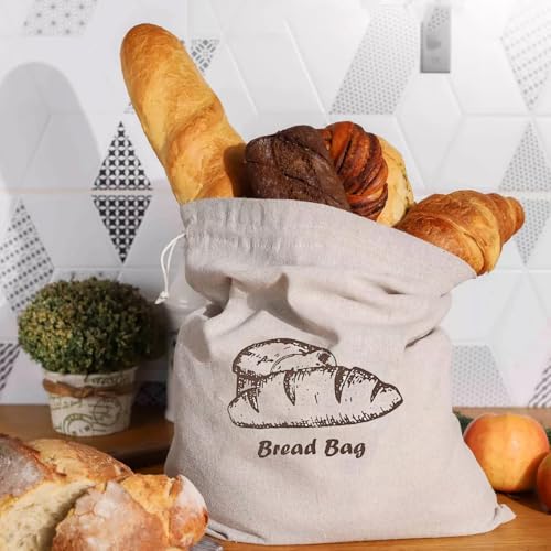 Miniatura 5 de 2 Piezas Bolsa Pan Tela, 44 X 29 Cm Bolsa Pan Reutilizables, Bolsas De Almacenamiento De Pan Con Cordón, Transpirable Washable, Bolsa Para Pan, Para Frutas, Verduras, Pan, Nueces, Granos